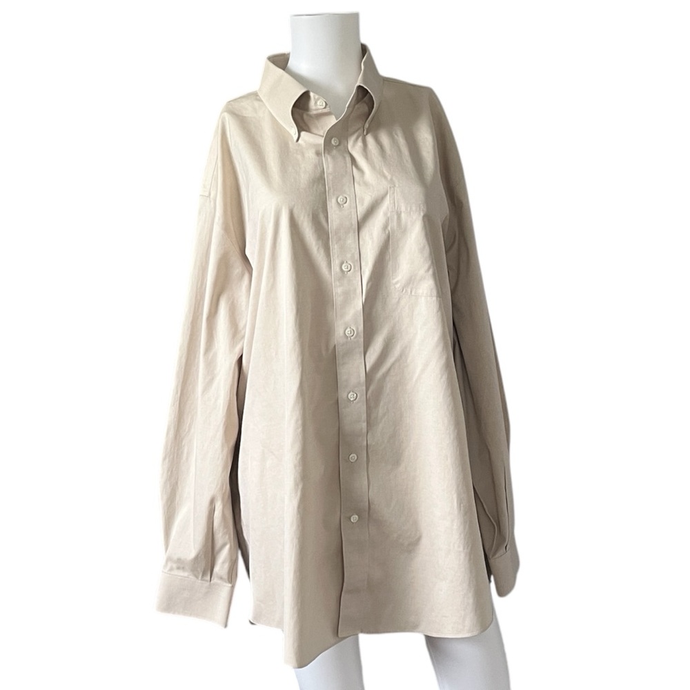 Enro Cream Button Up Shirt Long Sleeve  Neutral Cotton Size 18 34-35
